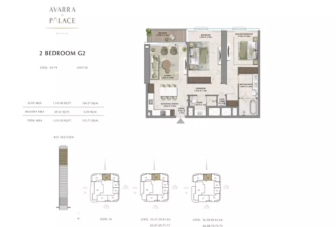 Avarra By Palace — 2BR floor plan