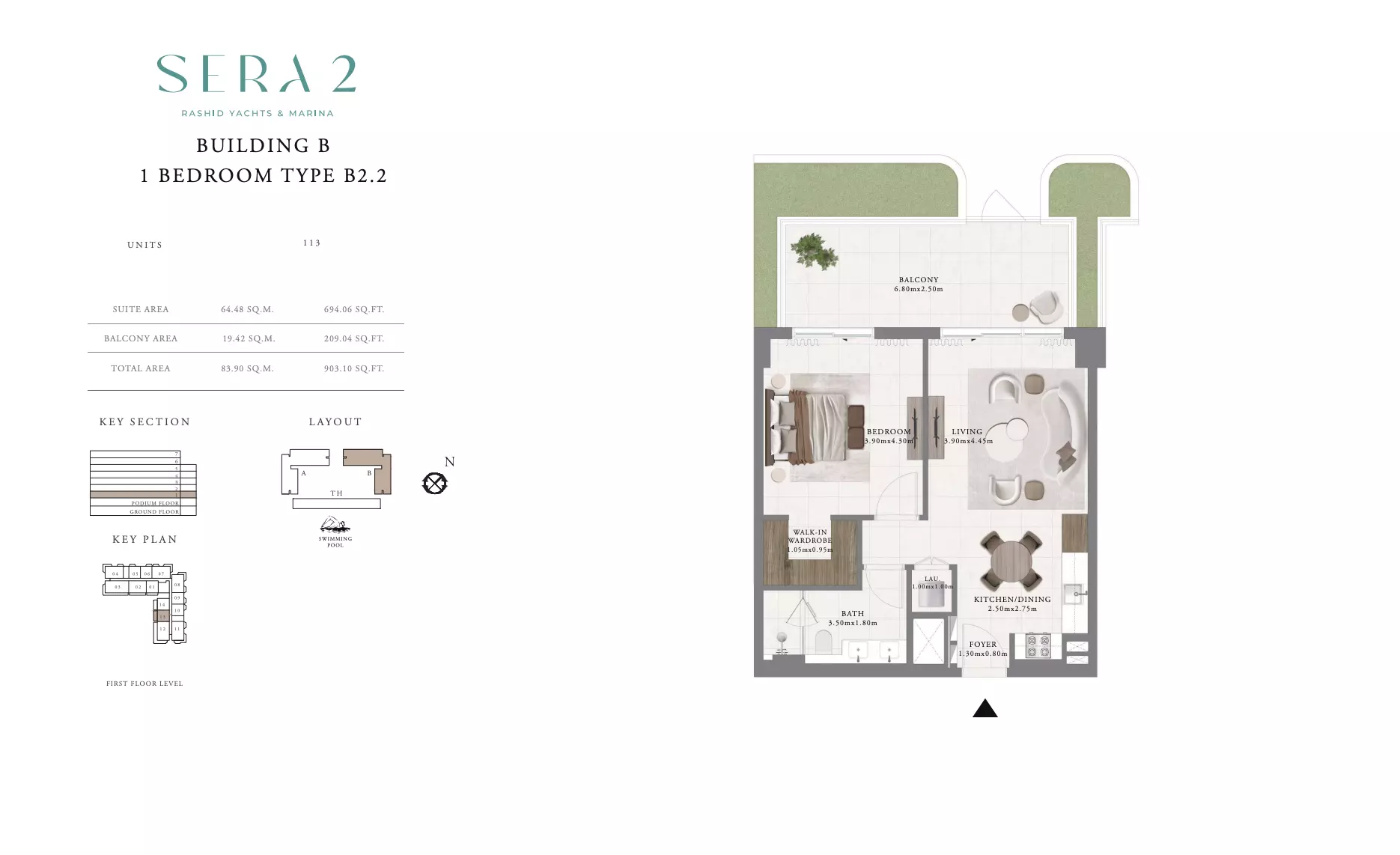 Sera Phase 2 By Emaar Type B2.2-Building B, 1 bed