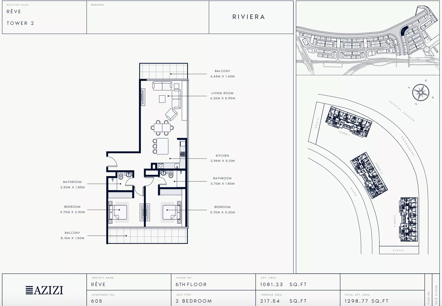 Azizi Riviera Reve Type 604-Tower 2, 2 beds
