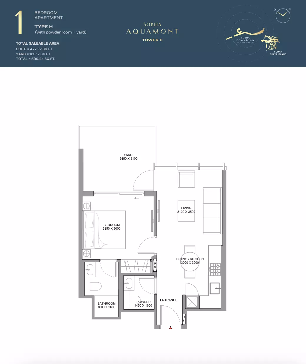 Sobha Aquamont — 1BR floor plan