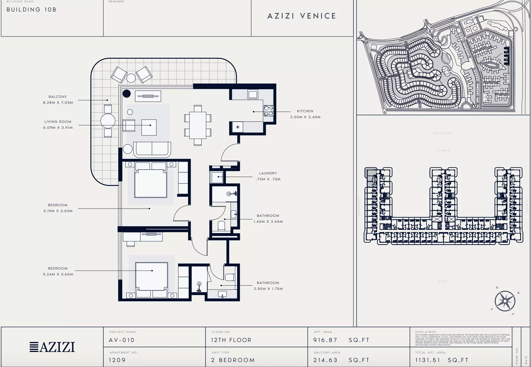 Azizi Venice 10 Type 1209-Building B, 2 beds