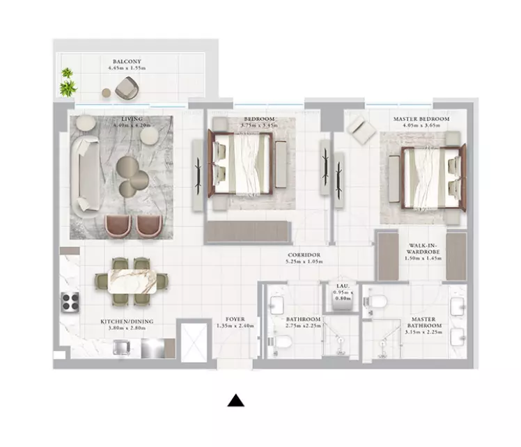 Ocean Point 1 By Emaar B2-Type 3D, 2 beds