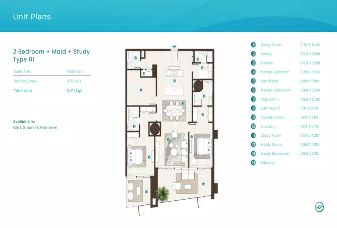 La Mer By Elie Saab — 2BR floor plan