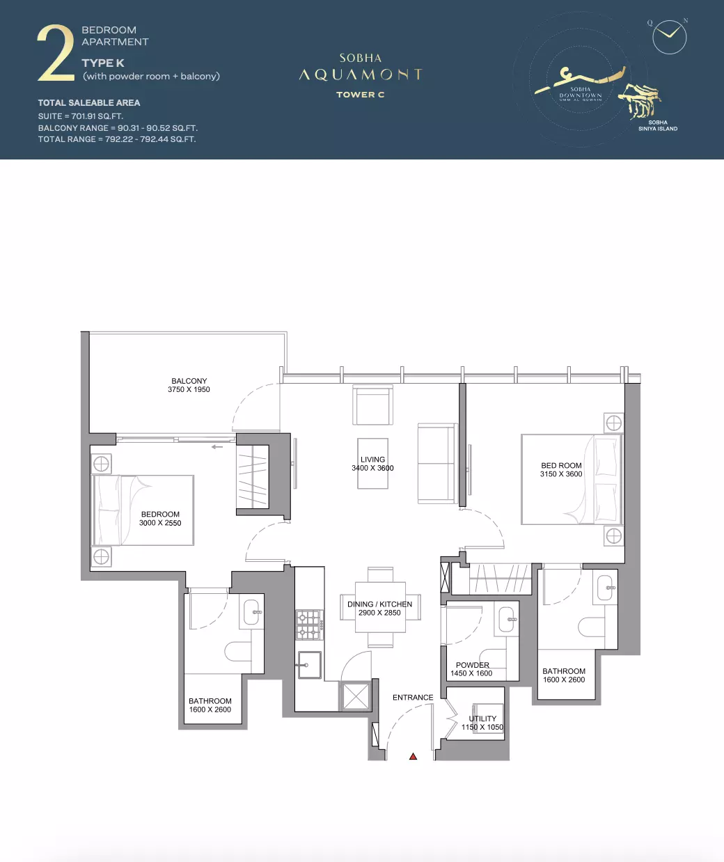 Sobha Aquamont Type K-Tower C, 2 beds