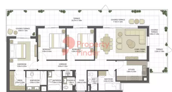 Aysha Residences By Eagle Hills B2-TYPE 3A-1, 3 beds