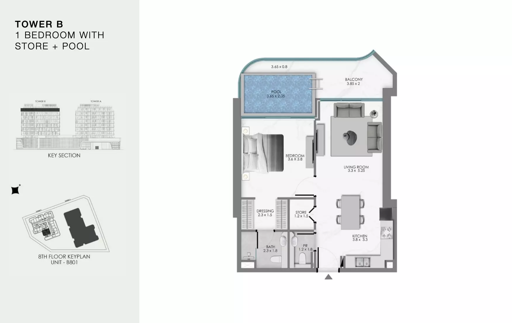 Ocean Bay By Samana Developers — 1BR floor plan