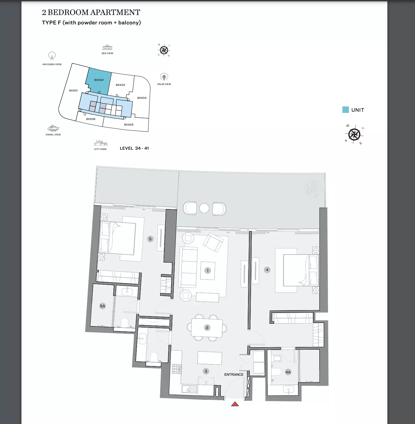 Sobha Seahaven Type F (with powder room + balcony), 2 beds
