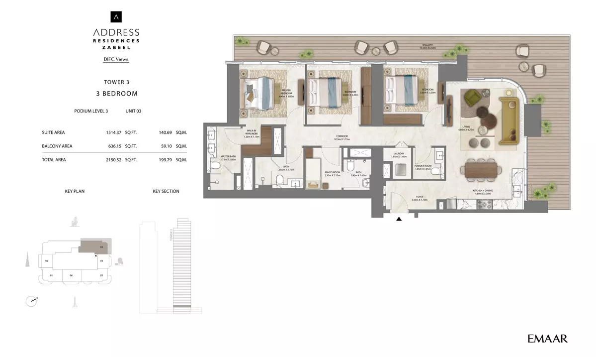 Address Residences Zabeel Unit 3, 3 beds