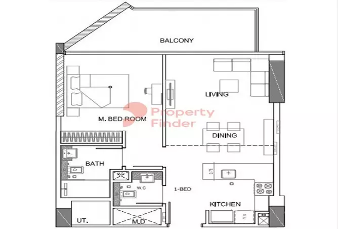 Binghatti Amber — 1BR floor plan