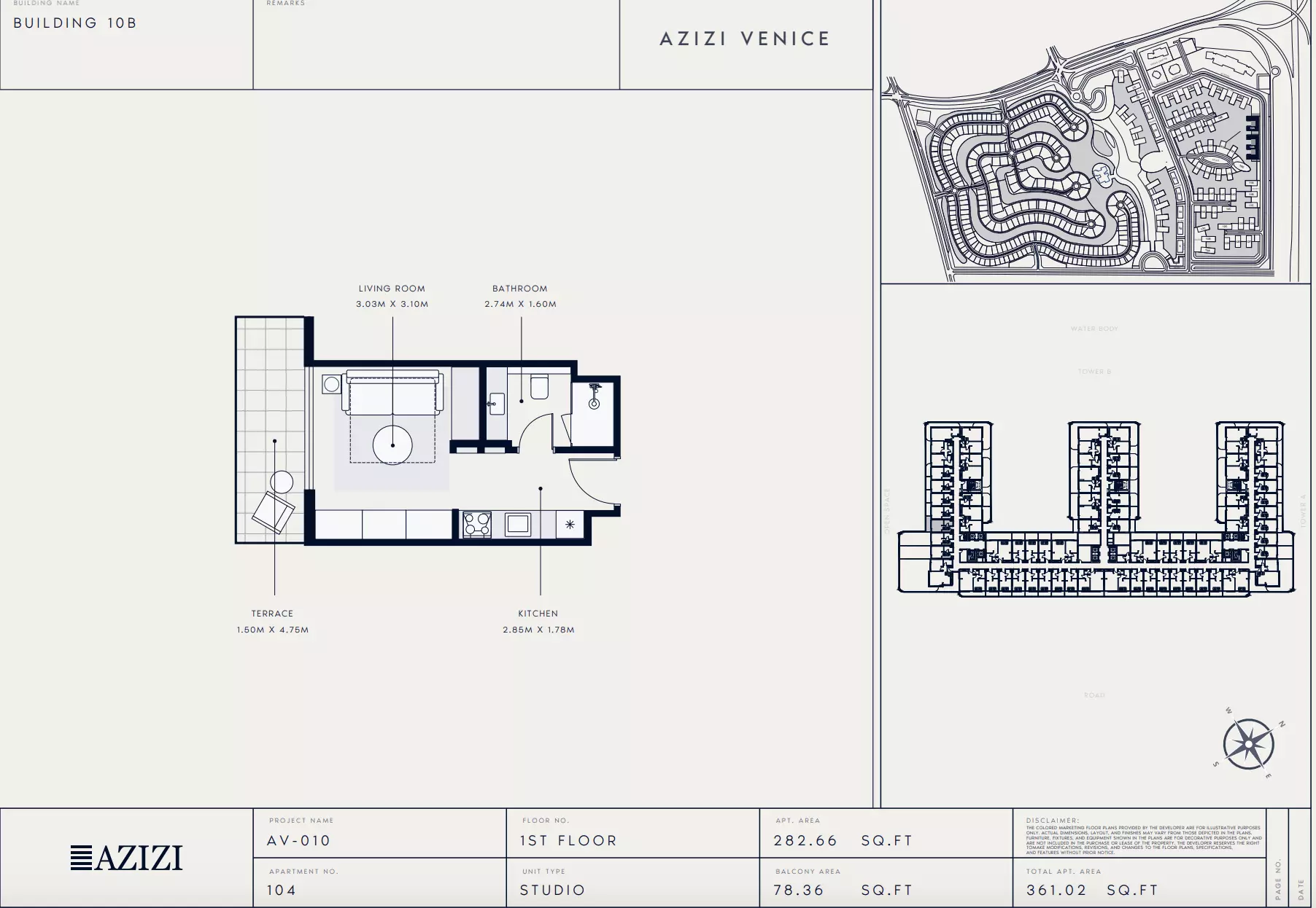 Azizi Venice 10 Type 104-Building B, 1 bed