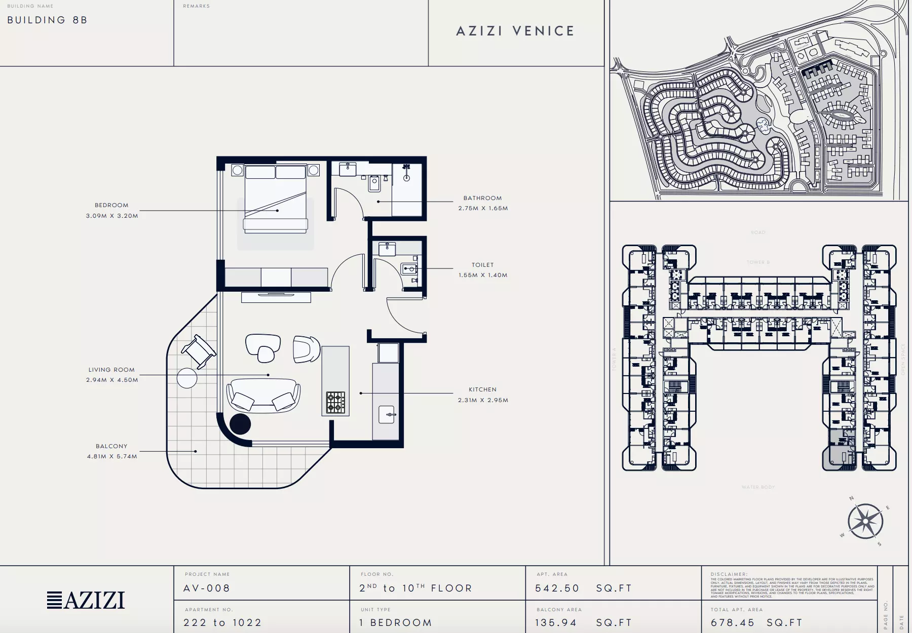 Azizi Venice 8 Type 222-Building B, 1 bed