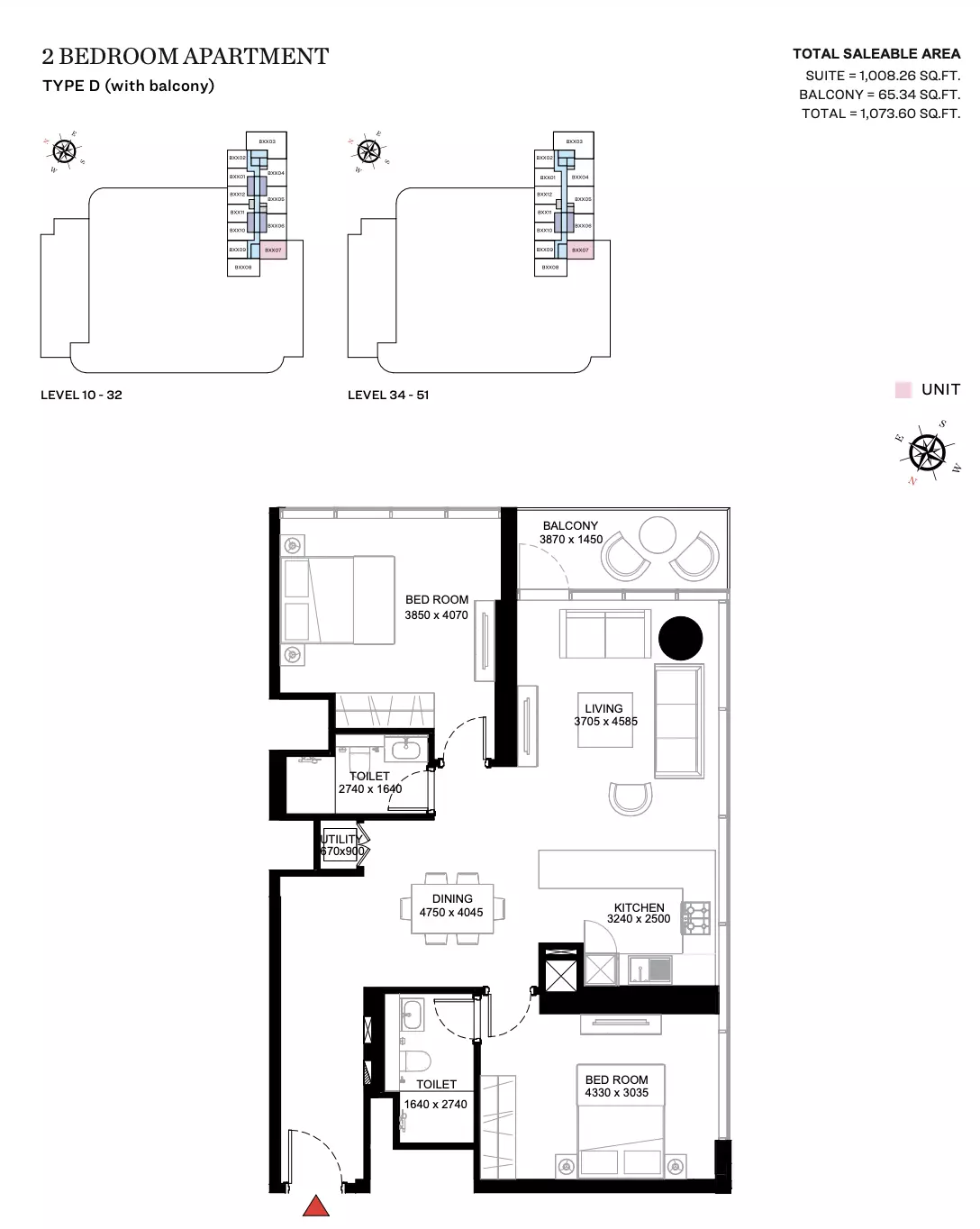 Sobha Creek Vistas Heights Type D (With Balcony), 2 beds