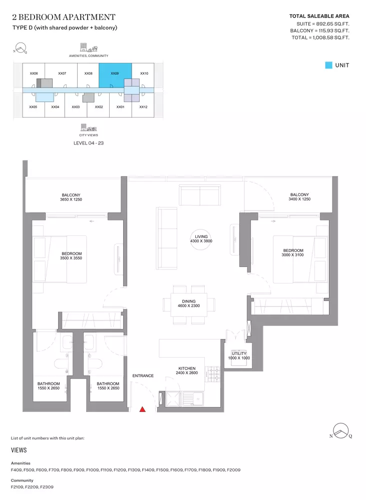 Sobha Orbis Type D-Tower F, 2 beds