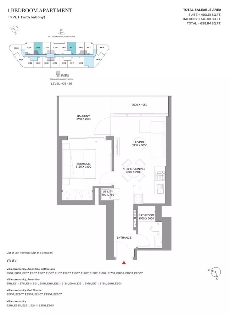 Sobha Orbis Type F-Tower E, 1 bed