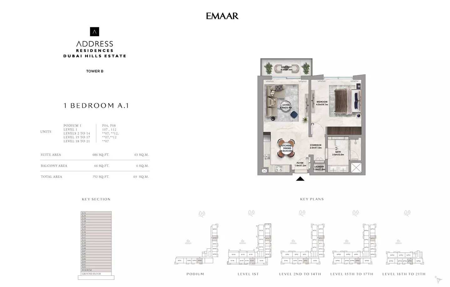 Address Residences L Dubai Hills Estate — 1BR floor plan