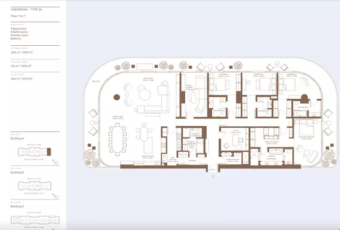 Dubai Harbour Residences (Area 1) — 4BR floor plan
