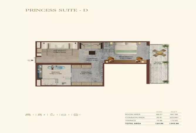 Portofino Hotel — 1BR floor plan
