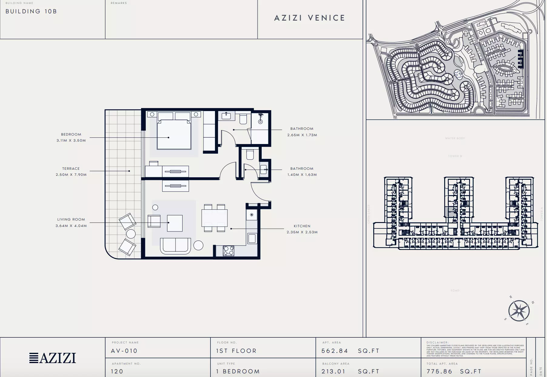 Azizi Venice 10 Type 120-Building B, 1 bed