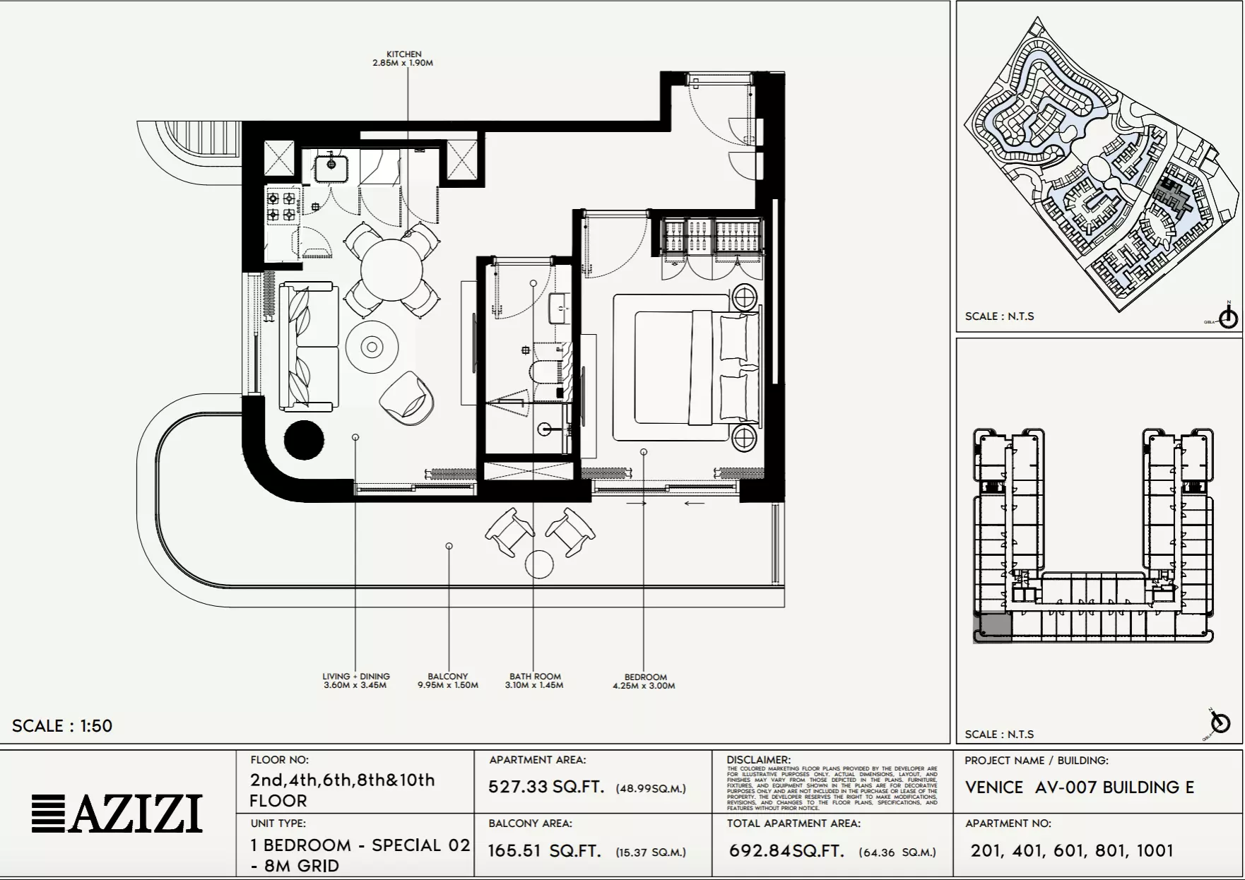 Azizi Venice 7 Type 201-Building E, 1 bed