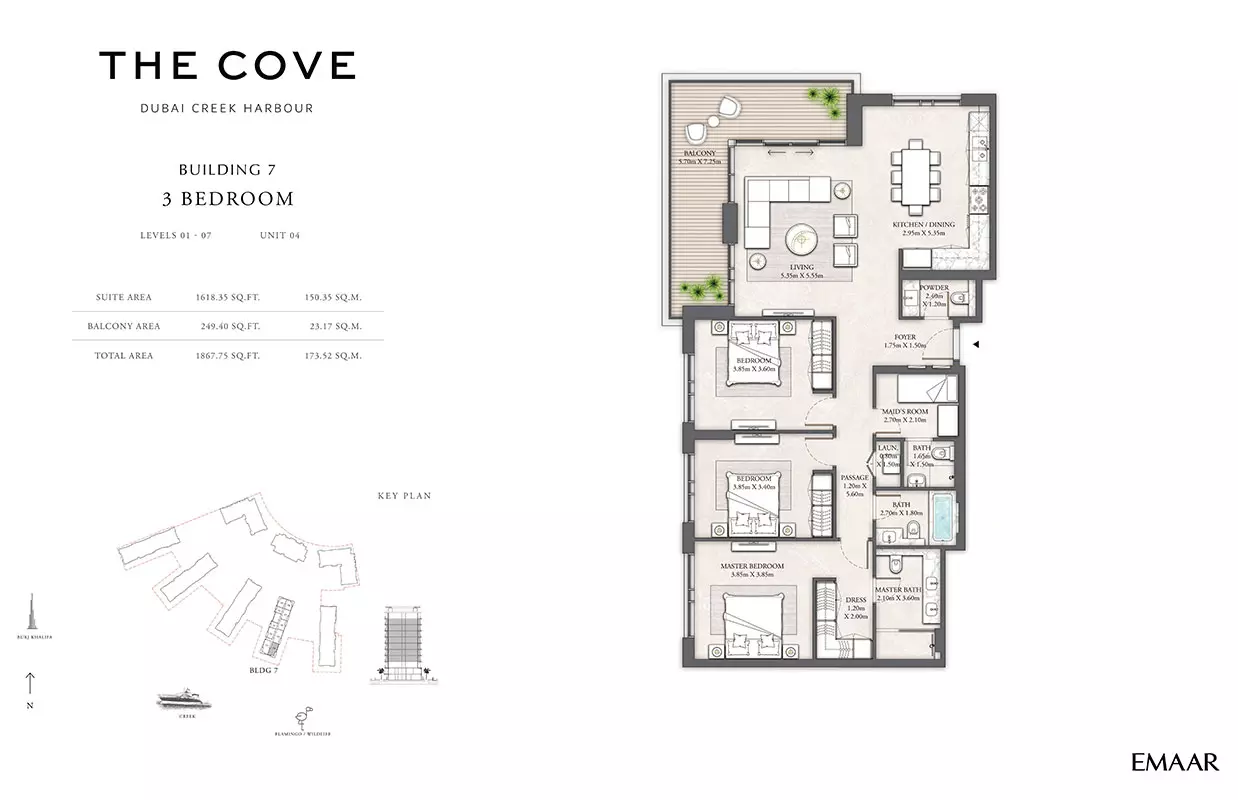 The Cove Phase 2 By Emaar Building 7 - Levels 01-07, Unit 04, 3 beds