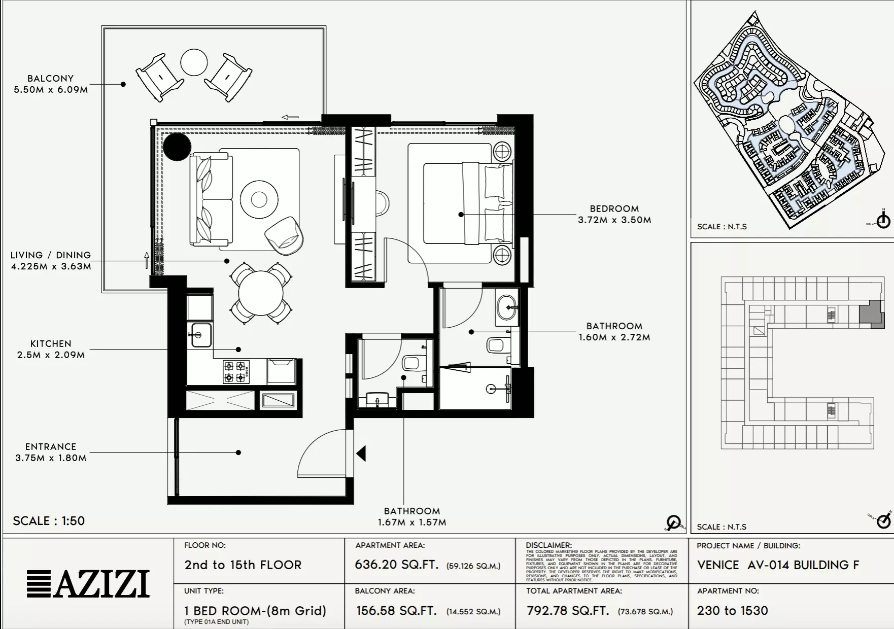 Azizi Venice 14 Type 230-Building F, 1 bed