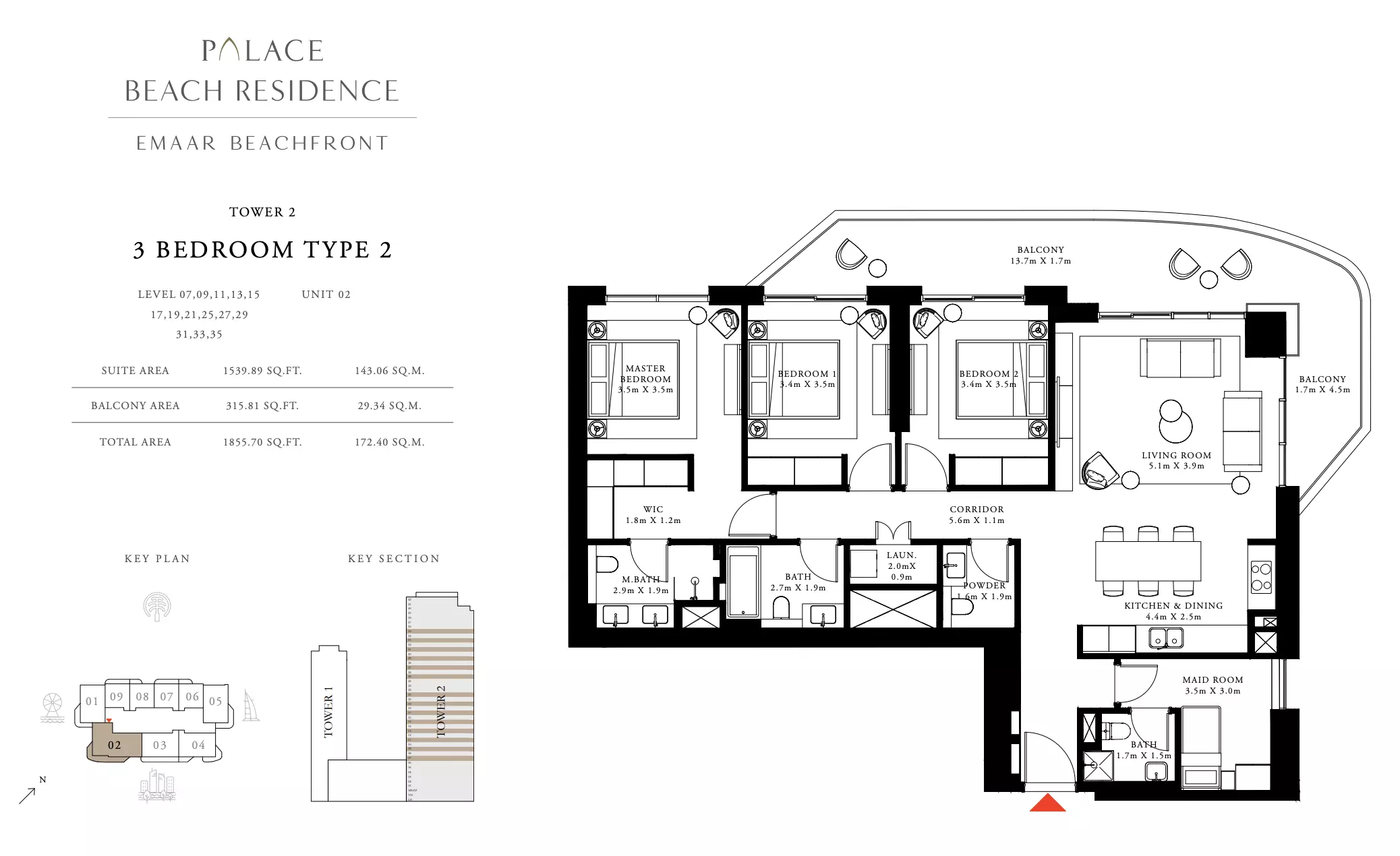 Palace Beach Residence Type 2, 3 beds
