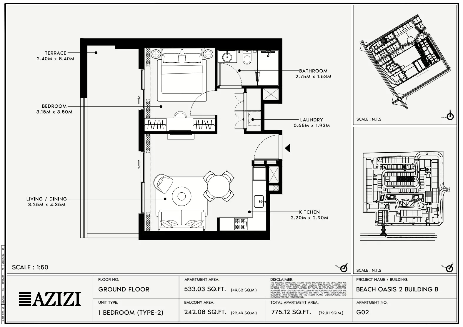 Beach Oasis 2 — 1BR floor plan