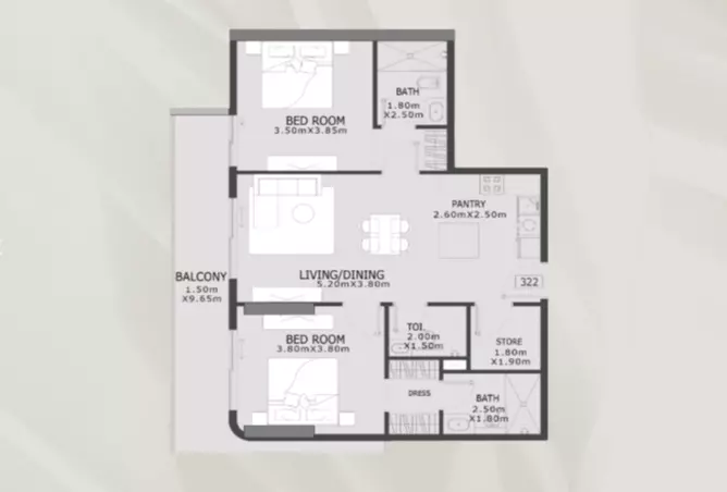 Elevia Residences Iii — 2BR floor plan