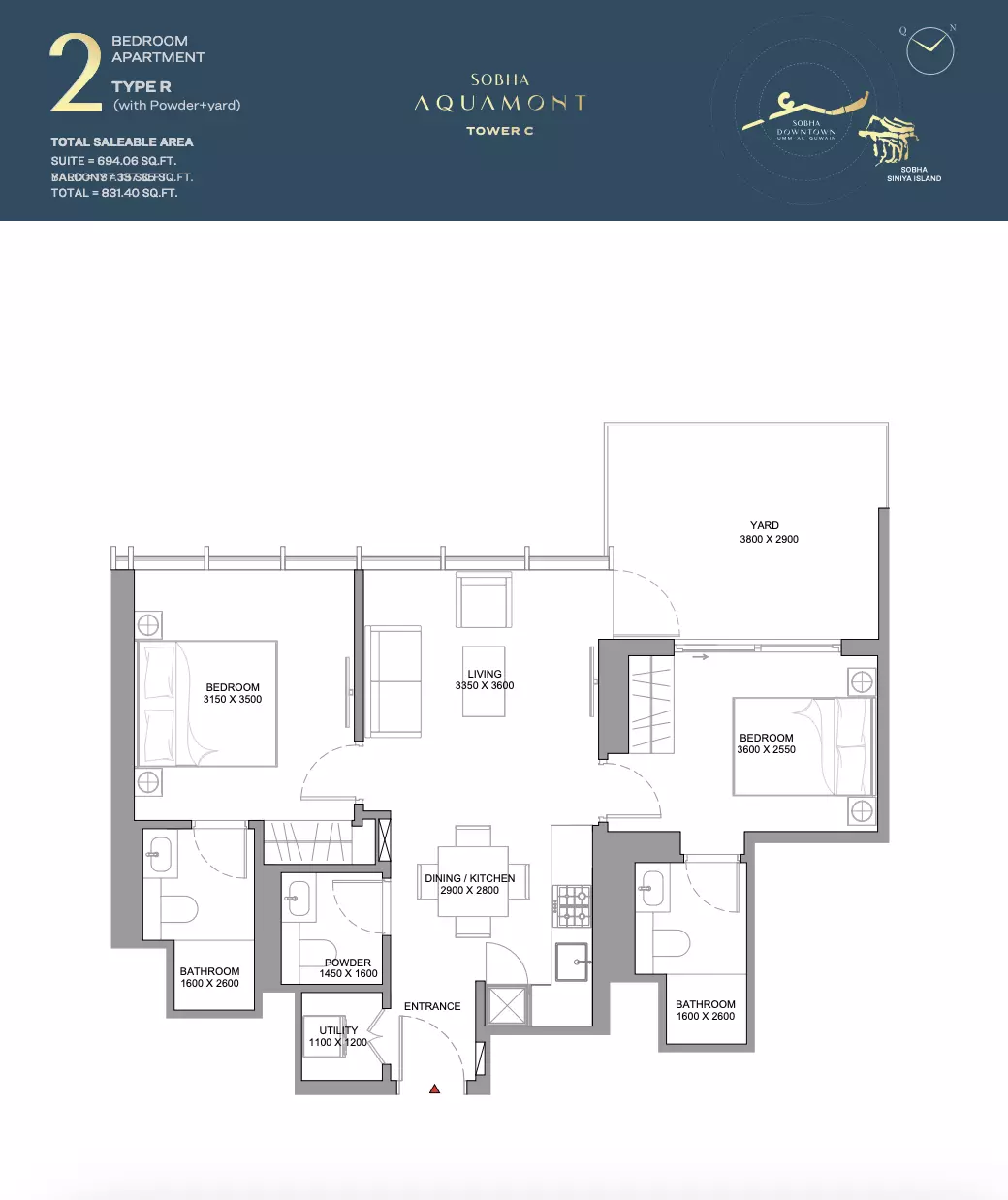 Sobha Aquamont Type R-Tower C, 2 beds