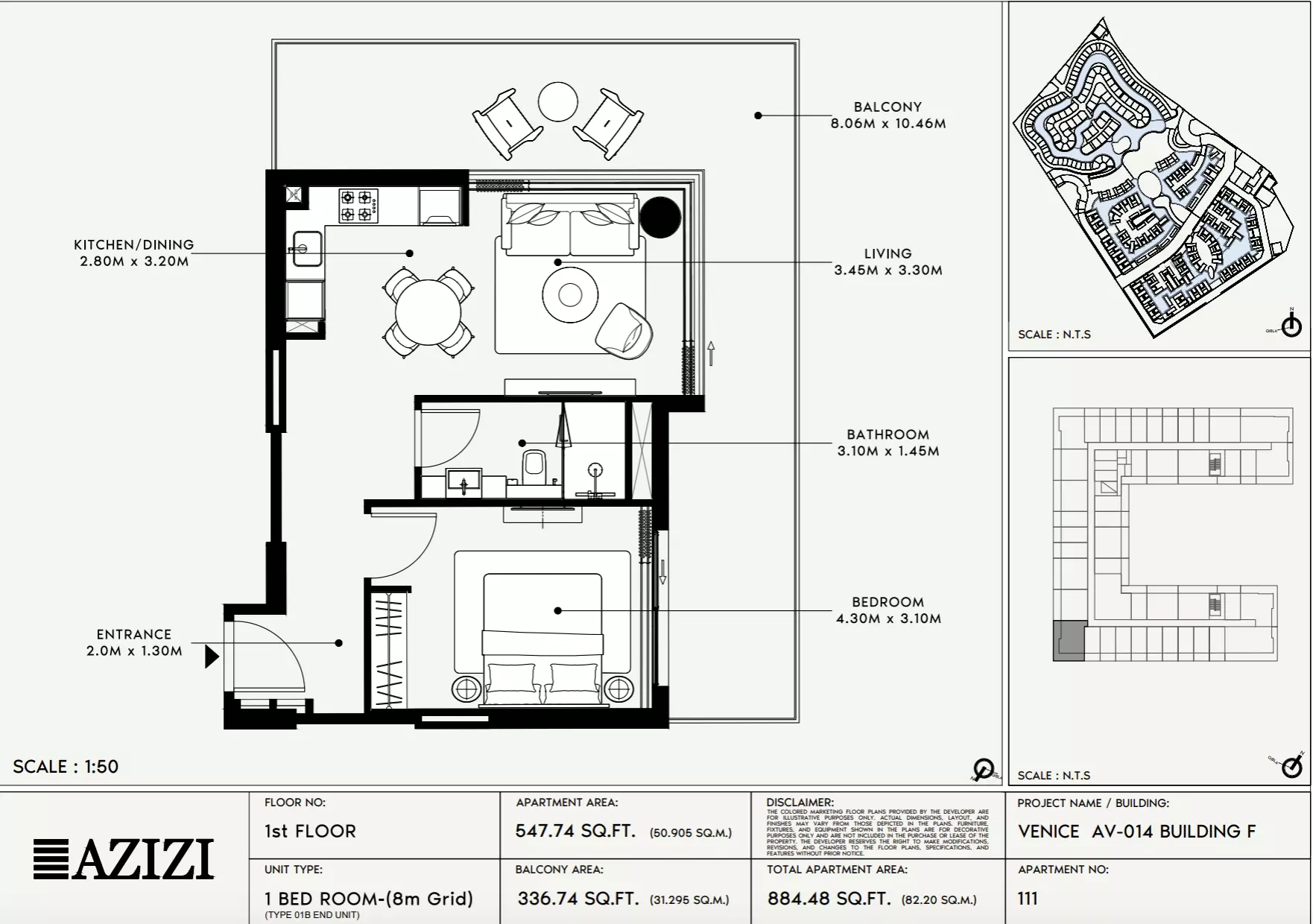 Azizi Venice 14 Type 111-Building F, 1 bed