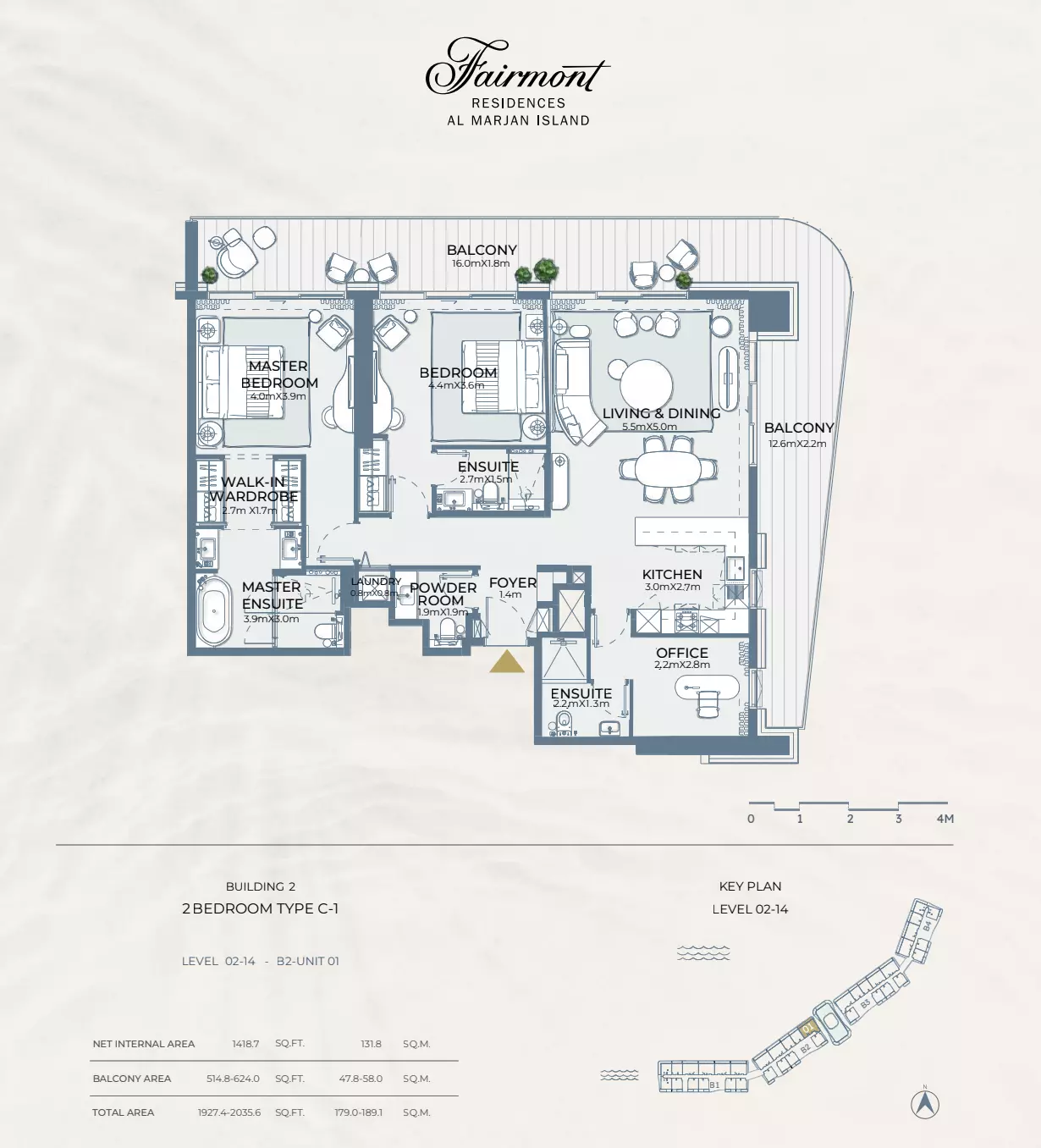 Fairmont Residences At Al Marjan Island — 2BR floor plan