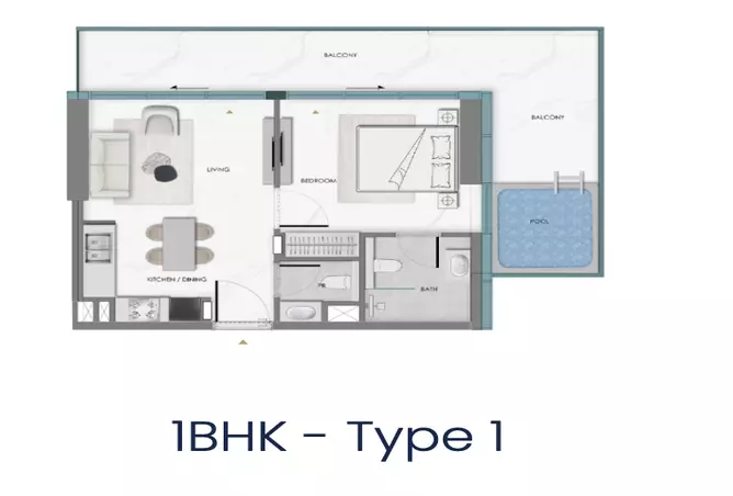 Samana Hills South 2 — 1BR floor plan