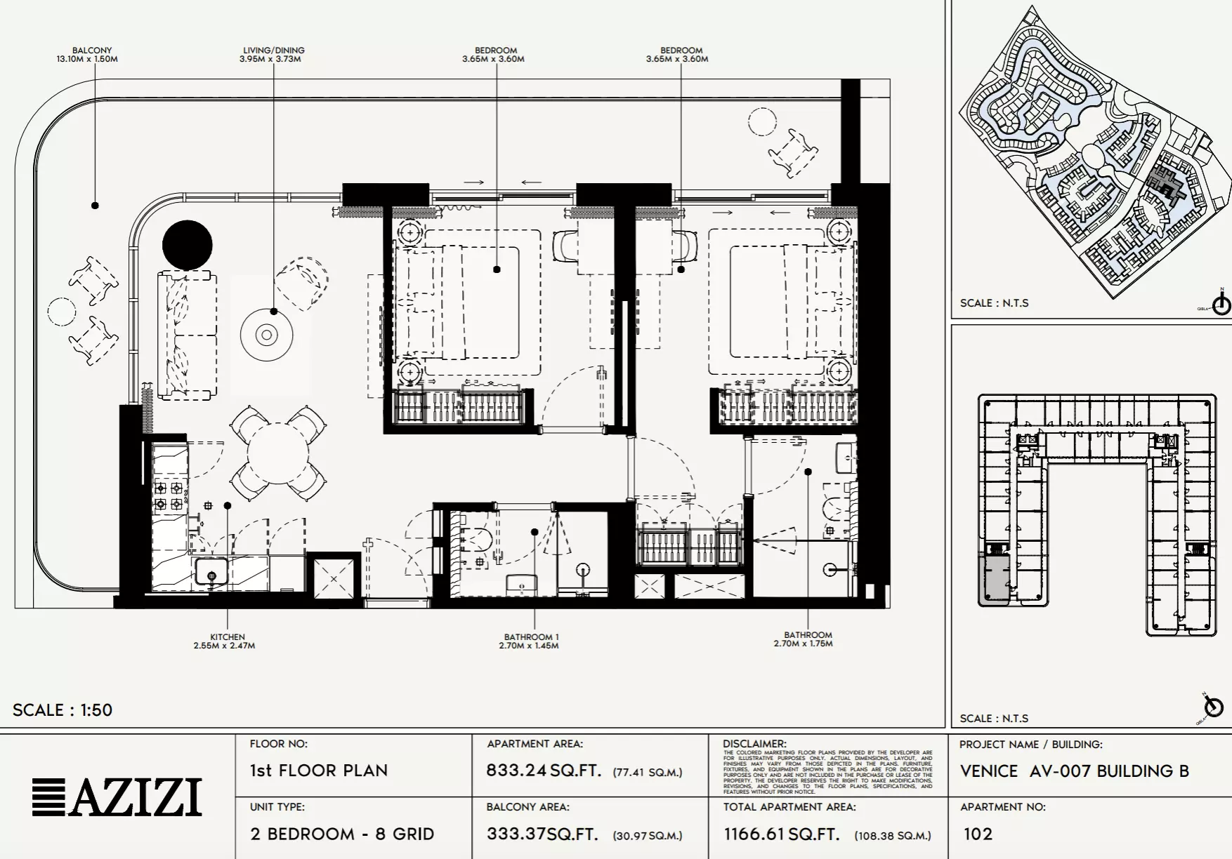 Azizi Venice 7 Type 102-Building B, 2 beds