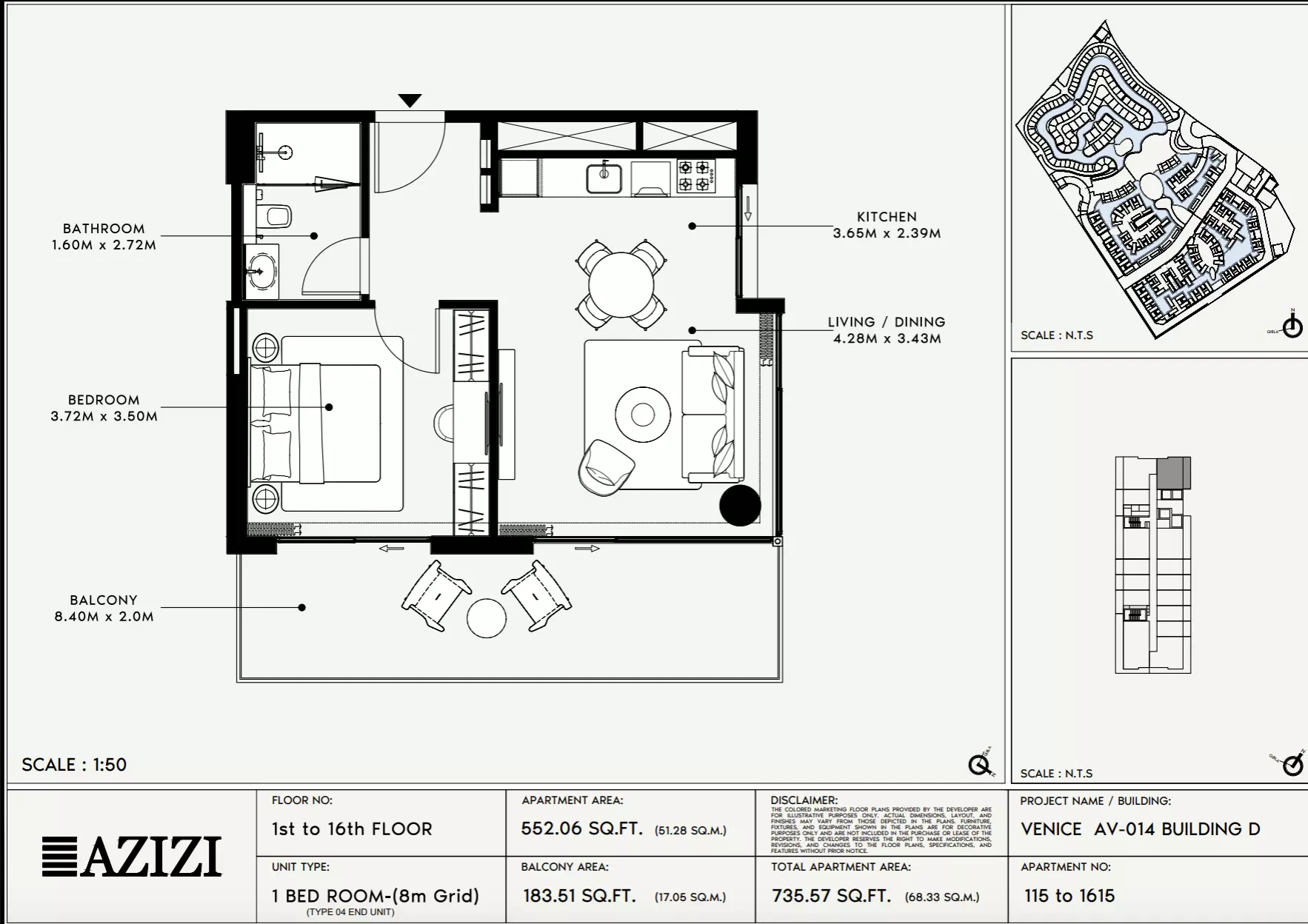 Azizi Venice 14 Type 115-Building D, 1 bed