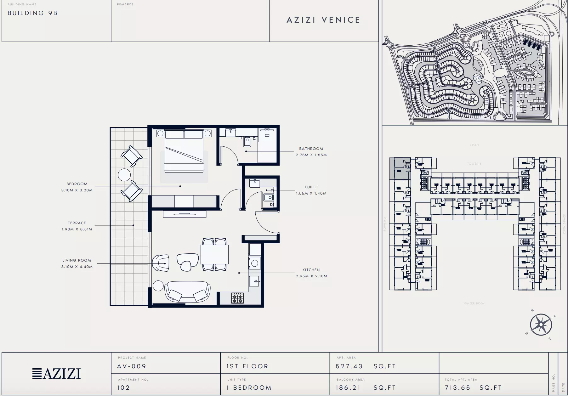 Azizi Venice 9 Type 102-Building B, 1 bed