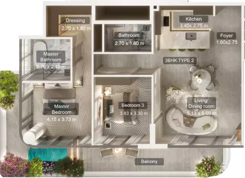 Villa Del Divos Residences — 3BR floor plan