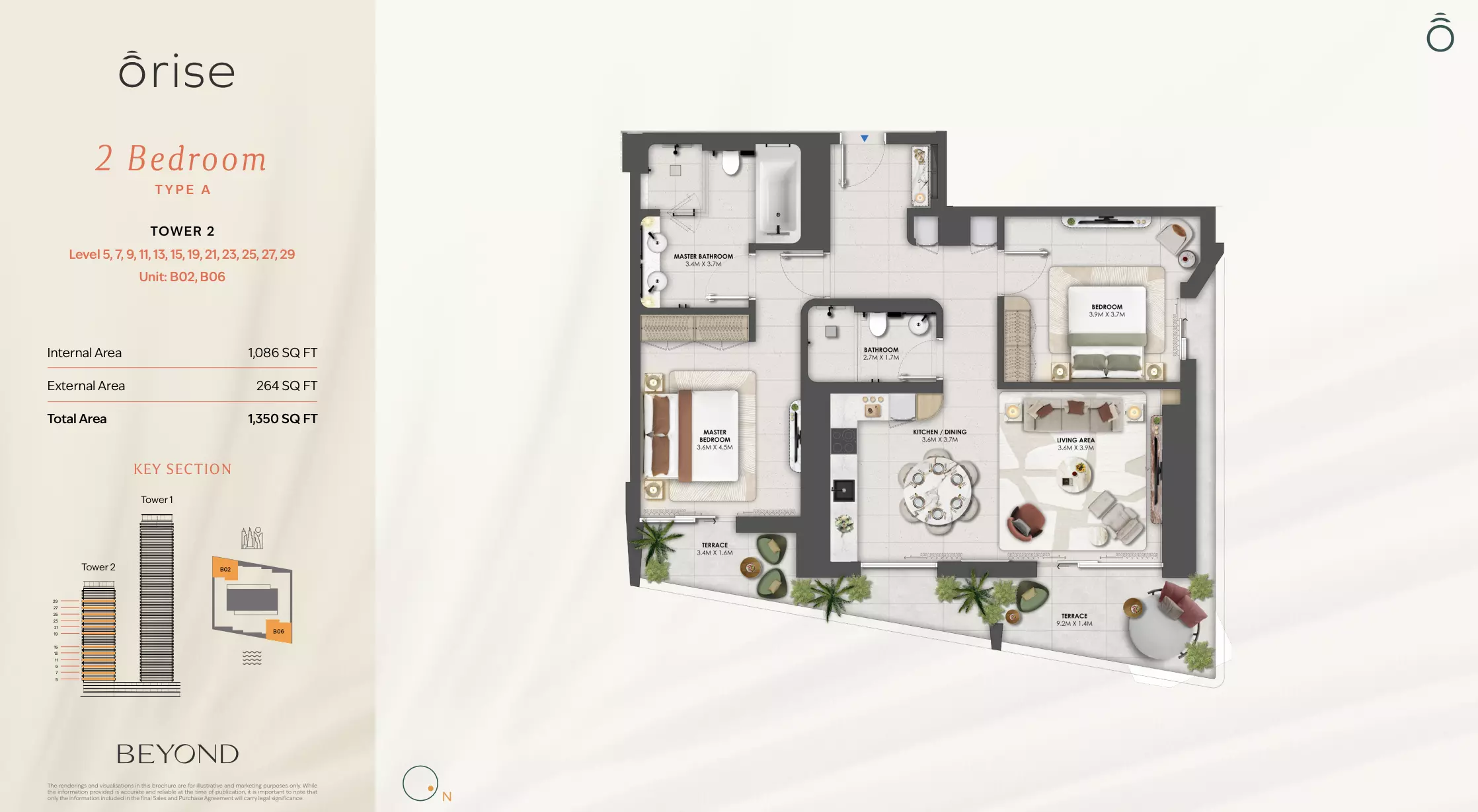 Orise by Beyond Type A - T2 - Level 5, 7, 9, 11, 13, 15, 19, 21, 23, 25, 27, 29, 2 beds