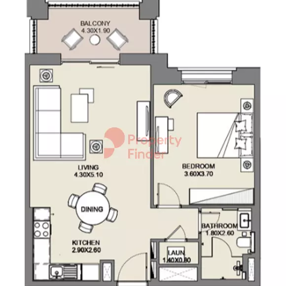 Al Jazi B2-Type A1 Level 4, 1 bed