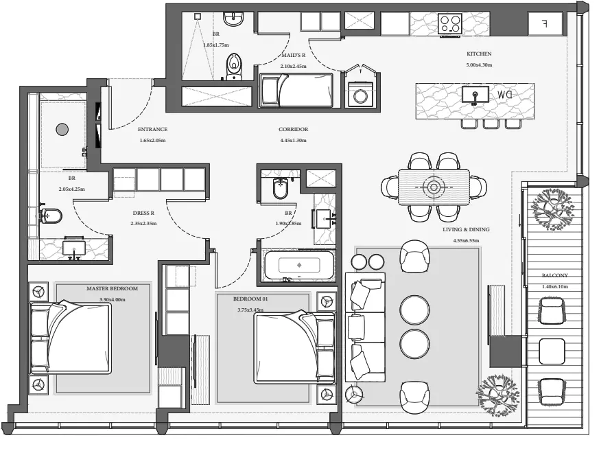 Verve City Walk — 2BR floor plan