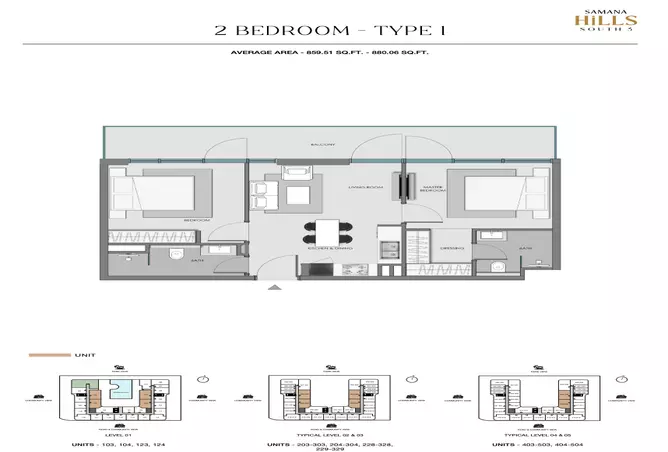 Samana Hills South 3 — 2BR floor plan