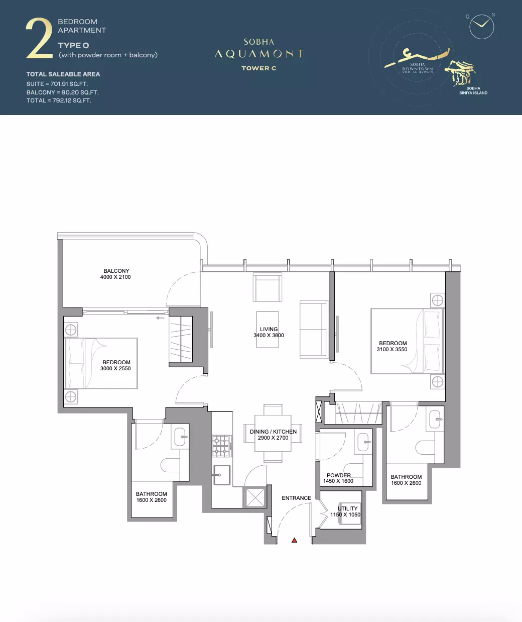 Sobha Aquamont Type O-Tower C, 2 beds