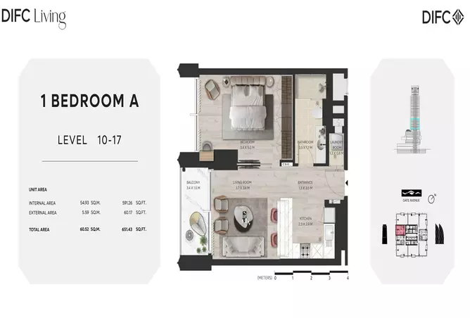 Difc Living — 1BR floor plan