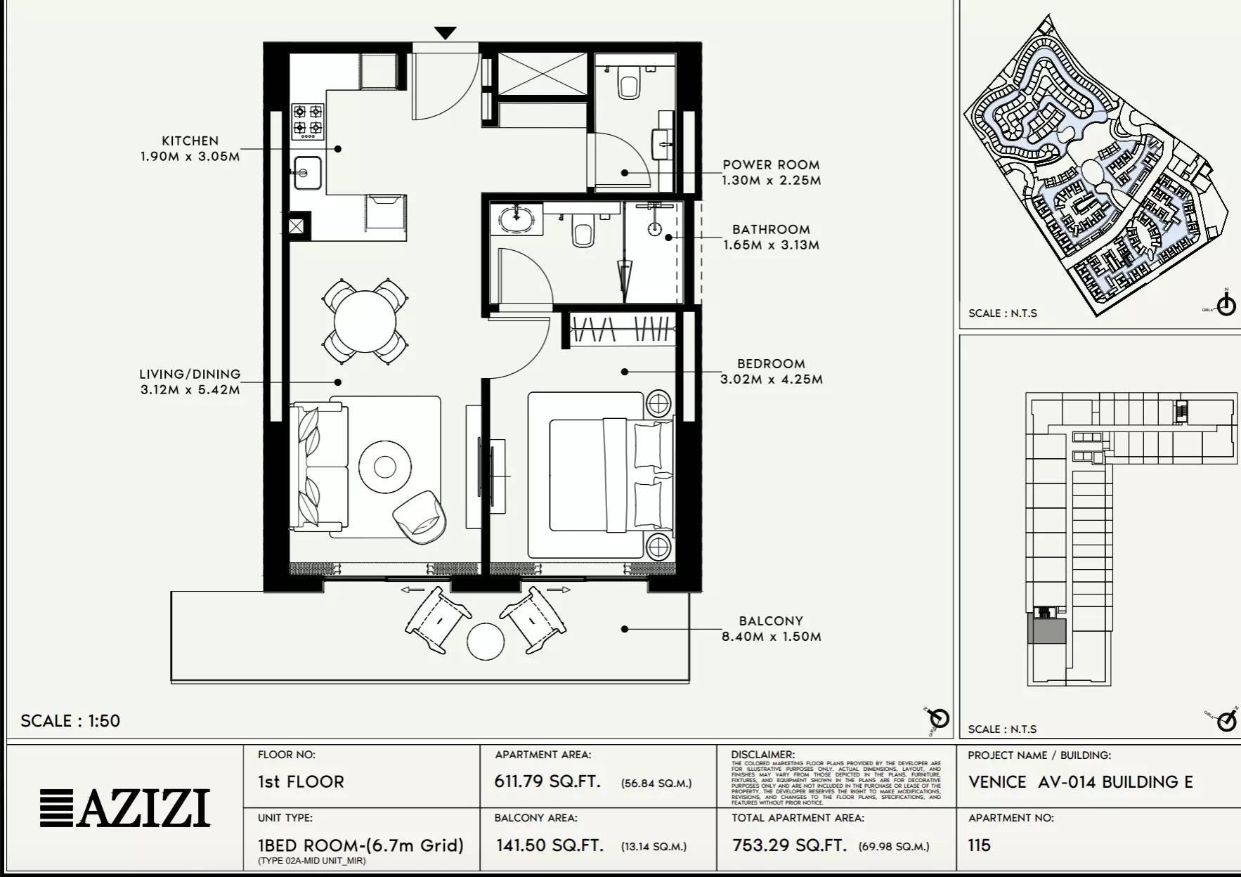 Azizi Venice 14 Type 115-Building E, 1 bed