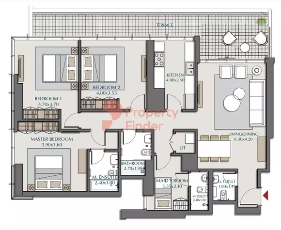 Park Views Residences Tower B-Type 1A - 2, 3 beds