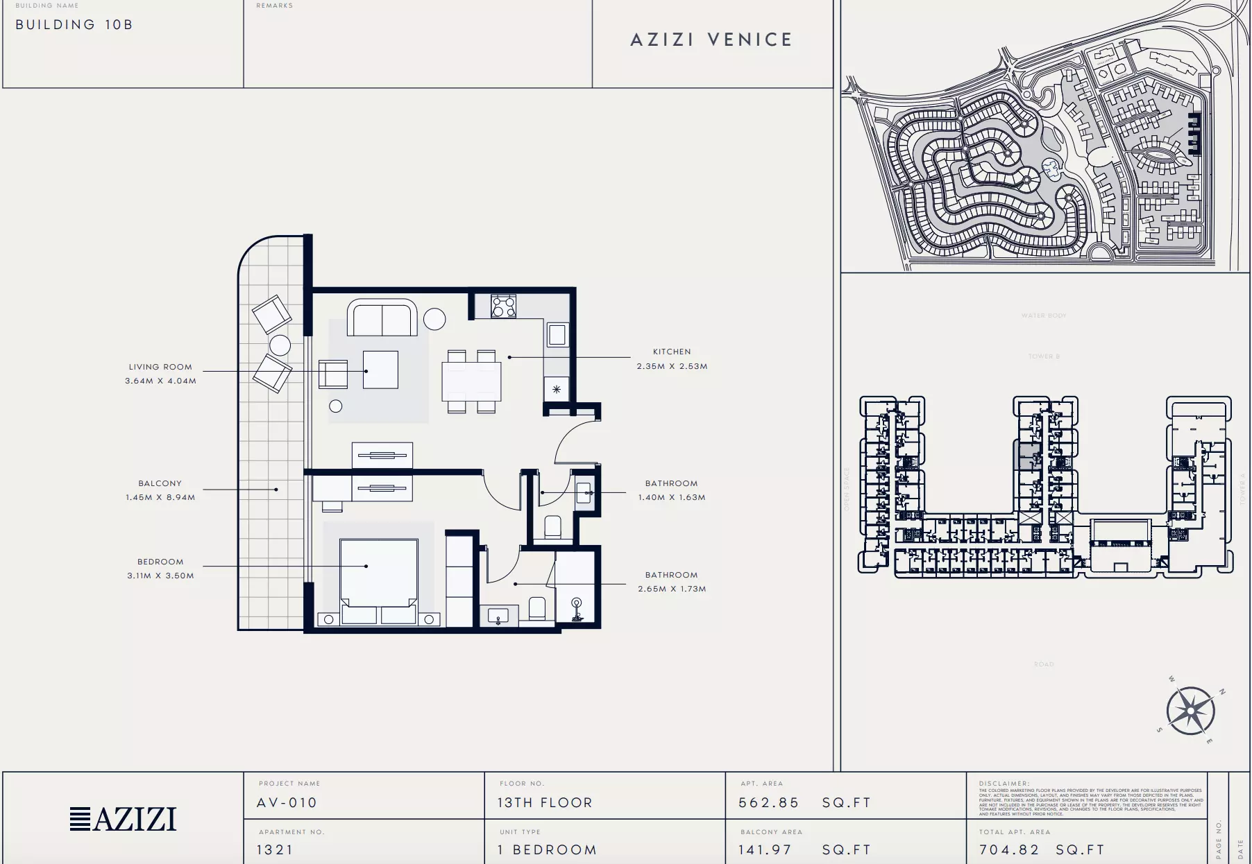 Azizi Venice 10 Type 1321-Building B, 1 bed