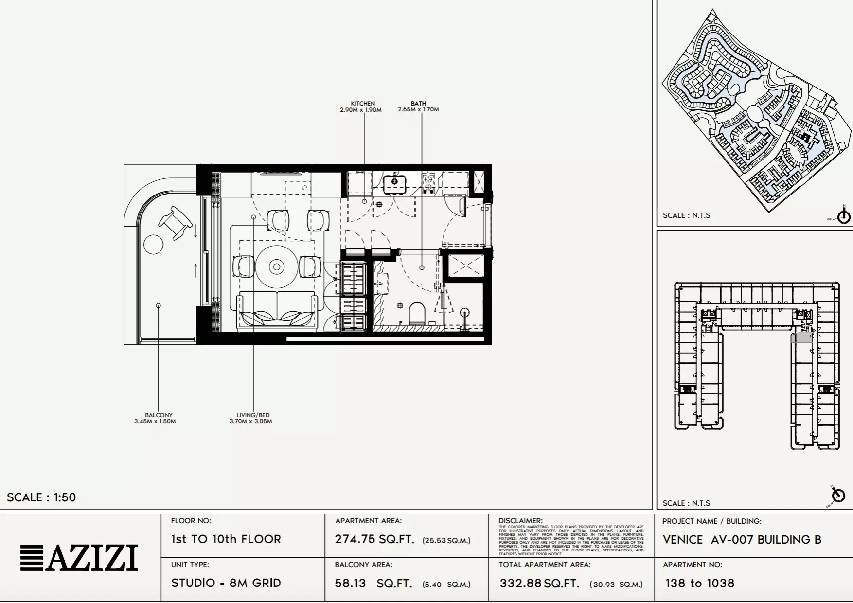 Azizi Venice 7 — Studio floor plan