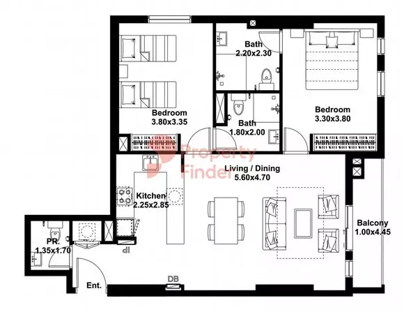 Midtown Noor Type-A Level-10-16 Building 3, 2 beds