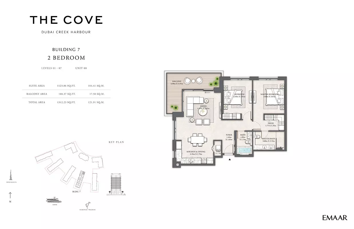 The Cove Phase 2 By Emaar Building 7 - Levels 01-07, Unit 08, 2 beds