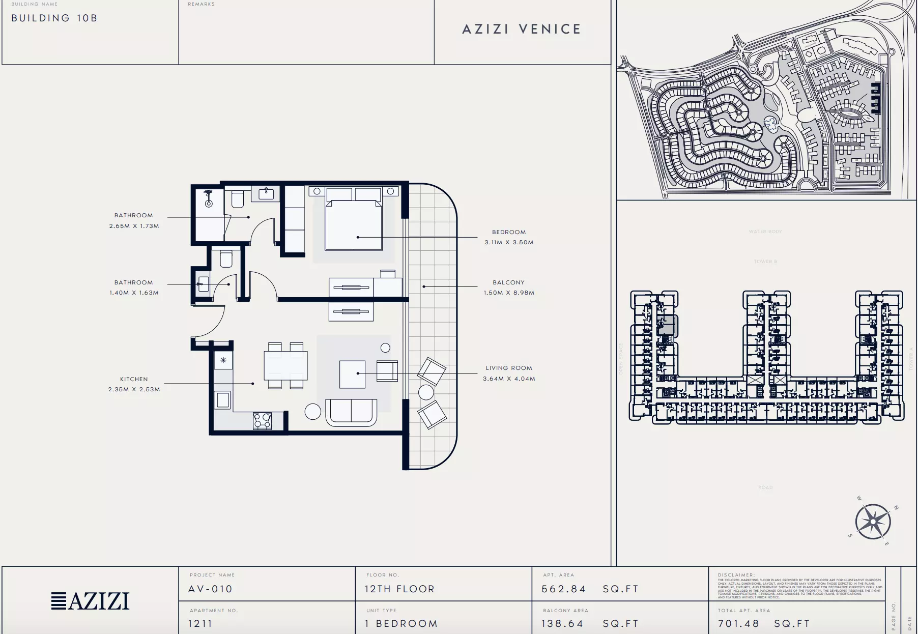 Azizi Venice 10 Type 1211-Building B, 1 bed