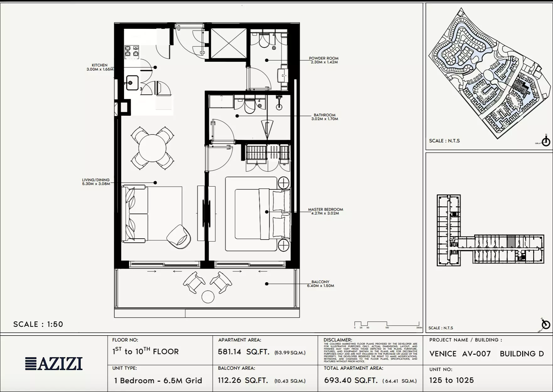 Azizi Venice 7 Type 125-Building D, 1 bed